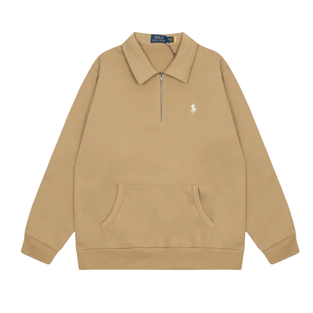 🅿️260 "Top quality" Style number: 8091# [Ralph Lauren classic pony embroidered half-zip lapel POLO sweatshirt] ✅Ralph Lauren Ralph Lauren autumn and winter basic versatile polo lapel sweatshirt for men and women ✅High weight pure cotton terry original consistent YKK zipper widened and thickened threads ✅Old money style lazy style full retro style simple popular style ✅Autumn and winter single wear Simple and easy to wear under the hood. A must-have for couples. Size: S-XL. Color: white, khaki, retro green.